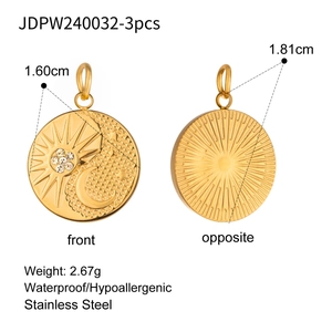 Stainless steel tarot sun and moon coin pendant necklace with crystal inlay for women