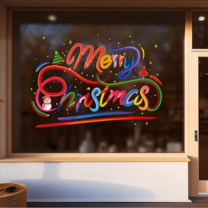Colorful 2025 Christmas window stickers with snowman and tree for festive shop decoration