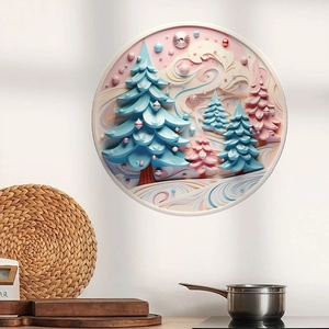3D layered Christmas wall sticker featuring paper-cut style snowmen and pine trees