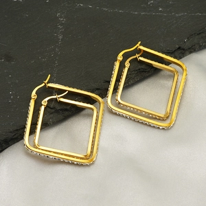 Stainless Steel Rhinestone Square Hoop Earrings 18K Gold Plated Minimalist Geometric Fashion Jewelry For Women