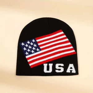 Schwarze Strickmütze für den Winter mit USA-Flagge Stickerei für Wärme und Freizeitstil