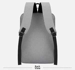 Ergonomic breathable back view of a gray waterproof business laptop backpack