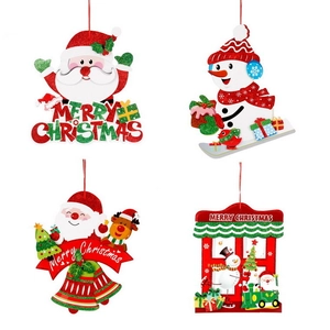 Set of four colorful Christmas hanging decorations with Santa, reindeer and snowman