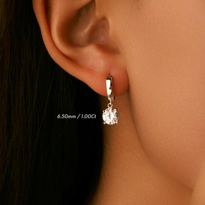 Elegant S925 silver moissanite drop earrings featuring a 1.0ct round brilliant stone