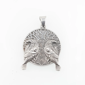 Vintage silver Viking necklace with two eagles and Tree of Life pendant for men