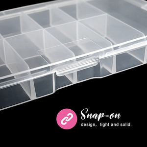 Translucent 11-compartment nail art storage box with secure snap-on buckle design