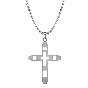 Modern minimalist hollow cross pendant in silver stainless steel with bead chain