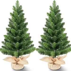Mini Artificial Christmas Tree PE Greenery With Burlap Base Tabletop Desktop Holiday Ornament Rustic Home Office Decor