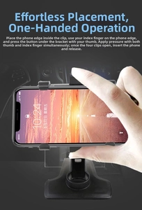 Detail of mechanical car phone holder showing one-handed operation and clamping mechanism