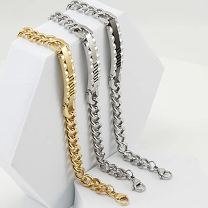 Mens stainless steel cuban wave link bracelets in gold silver and black finishes