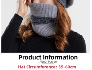 Detail von grauem Strickmützen- und Schal-Set mit dicker Wollstruktur und Streifenmuster
