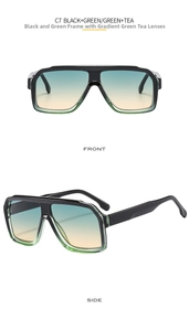 Front and side view of dual-tone gradient lenses with black and transparent green frames