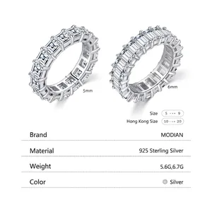 Luxurious 925 sterling silver full eternity bands with rectangle CZ stones in 5mm and 6mm width