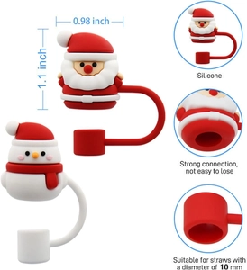Detail view of Santa and Snowman 10mm silicone straw covers with exact dimensions