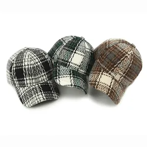 Three vintage plaid baseball caps in tweed fabric for autumn winter styling