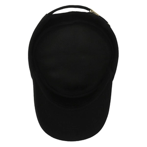 Minimalist black canvas flat top military cap with golden metal buckle adjustable back