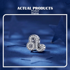 Detailed close-up of S925 sterling silver Leo zodiac charm with white zircon pavé
