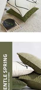 Detailed close-up of textured velvet and linen pillow covers in Nordic minimalist style