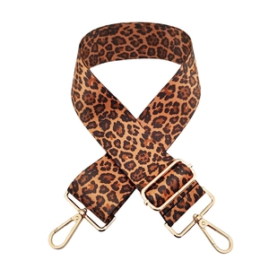 Adjustable leopard print replacement bag strap with golden metal swivel hooks