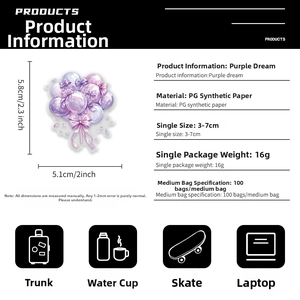 Detailed product specifications for vintage purple watercolor butterfly bow stickers