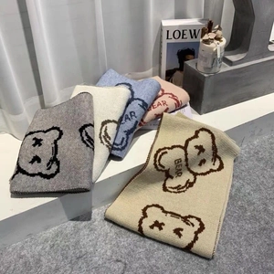 Winter long knitted scarves for couples featuring cute bear patterns in five soft colors