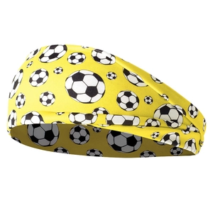 Gros plan d'un bandeau de sport jaune avec motifs de football en tissu élastique