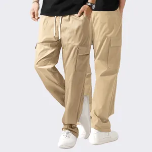 Men Cargo Pants Straight Leg Multi Pockets Drawstring Elastic Waist Quick Dry Breathable Casual Fashion Long Trousers