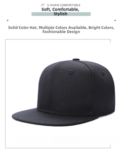 Close-up detail of high-quality black hip hop snapback cap with flat brim and embroidery