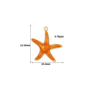 14K gold plated starfish charm with orange enamel and precise size measurements