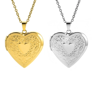 Te Amo heart locket necklace in gold and silver with vintage floral engraving