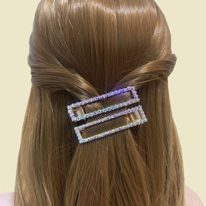 Rhinestone Rectangular Hollow Hair Clip Alloy Duckbill Pin Gradient Colorful Sparkling Headwear For Women Girls
