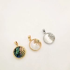 Sun Pendant Round Charm Natural White Shell Abalone Shell Zircon Gold Plated Copper DIY Jewelry Making Finding Accessory