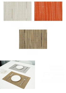 Detail of PVC woven heat-resistant placemats in beige, orange and light brown