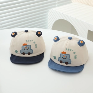 Spring infant baseball cap with 3D ears and cartoon car embroidery design