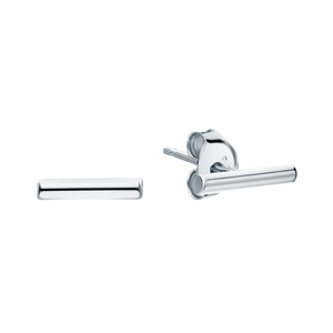 Minimalist S925 sterling silver bar stud earrings with a high-polished finish on white background