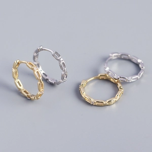 925 Sterling Silver Hoop Earrings Geometric Chain Design Hollow Zircon Inlaid Fashion Jewelry For Women