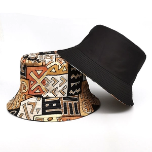 Chapeaux bob réversibles bohème en noir uni et imprimé ethnique géométrique vintage