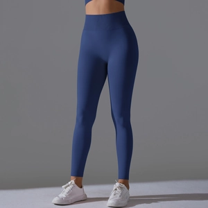 Detail of high-waist seamless compression yoga pants with wide supportive waistband