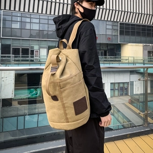 Canvas Travel Backpack Large Capacity Retro Cylinder Barrel Bag For Outdoor Sports Men Women Casual Functional