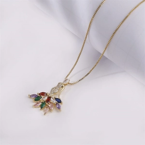 Hip hop dancing girl angel pendant necklace with colorful zircons on a gold box chain