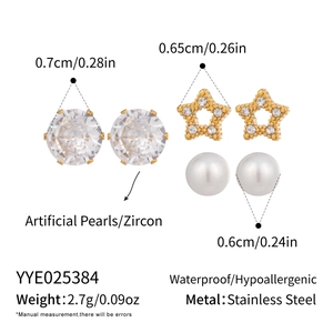 Detailed size and material chart for zircon and pearl hypoallergenic earring set