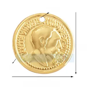 Detailed size view of 13mm gold coin pendant featuring vintage royal portrait relief