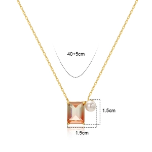 Gradient zircon and pearl pendant necklace with gold chain, length 40+5cm and size 1.5cm