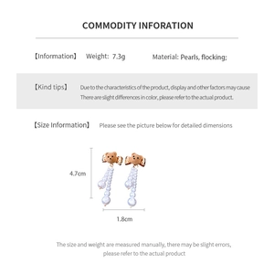 Detail specifications of flocking bear earrings with double row pearl tassels