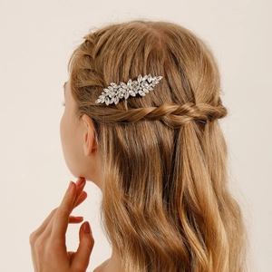 Vintage Alloy Rhinestone Leaf Floral Bridal Hair Comb Luxurious Silver Crystal Headpiece For Wedding Banquet Women Jewelry