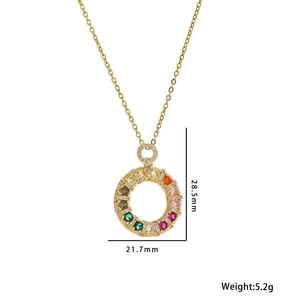 Titanium steel necklace with colorful zircon donut pendant and dimensions shown