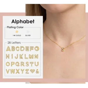 Initial Letter Pendant Necklace Stainless Steel Zircon Inlay Alphabet Personalized Jewelry For Women