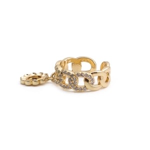 Gold hollow chain open ring with sparkling zircon stones and daisy flower pendant