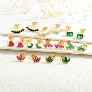 Elegant 18K gold plated floral earrings with colorful emerald zircon in various shapes