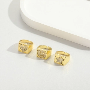 French retro gold adjustable rings featuring zircon heart, smiley face and star designs